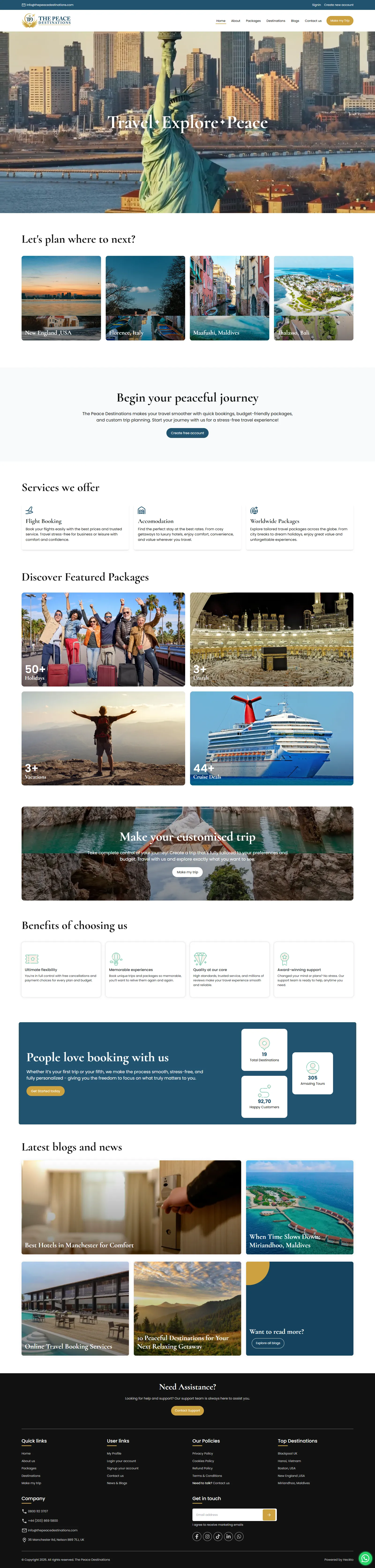 the peace destinations UI design